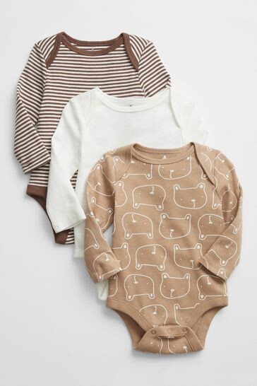 GAP Baby Unisex Long Sleeve 3-Pack Bodysuits Set