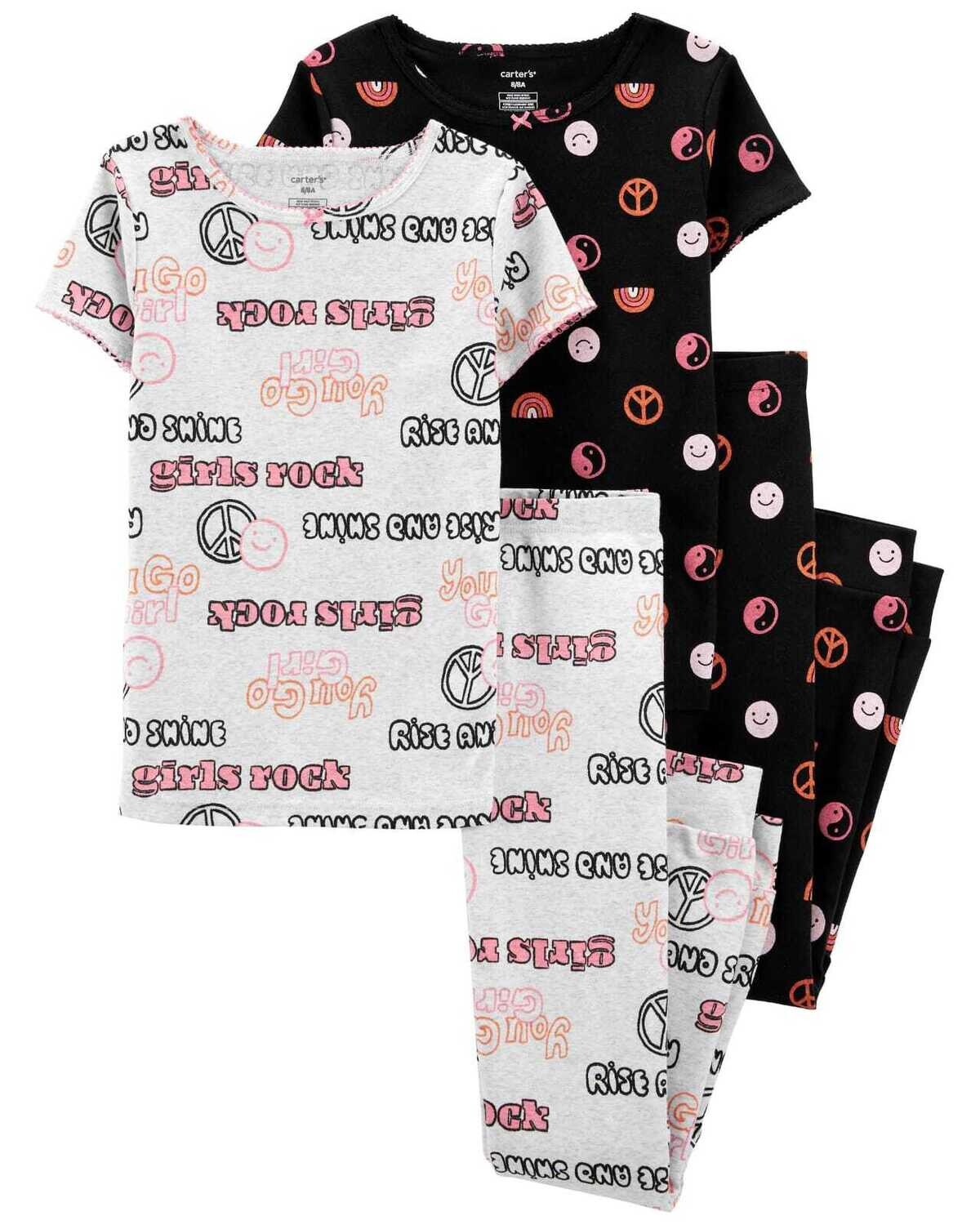 Original Carter&#39;s Girls 4-Piece 100% Snug Fit Pajama Set, Size: 7Y, Color: Multi