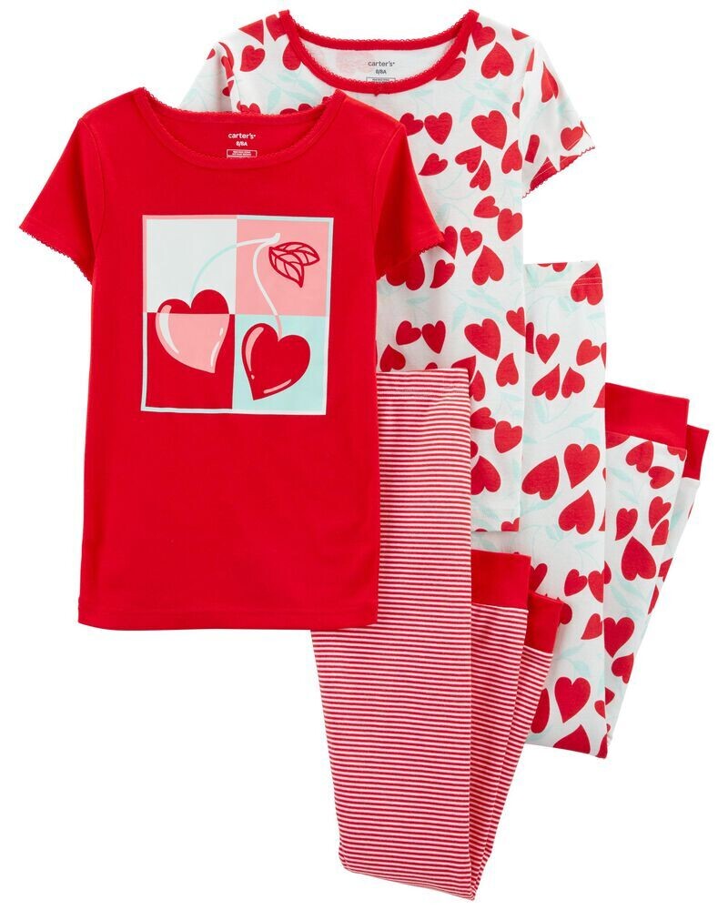 Original Carter&#39;s Girls 4-Piece 100% Snug Fit Pajama Set, Size: 7Y, Color: Red