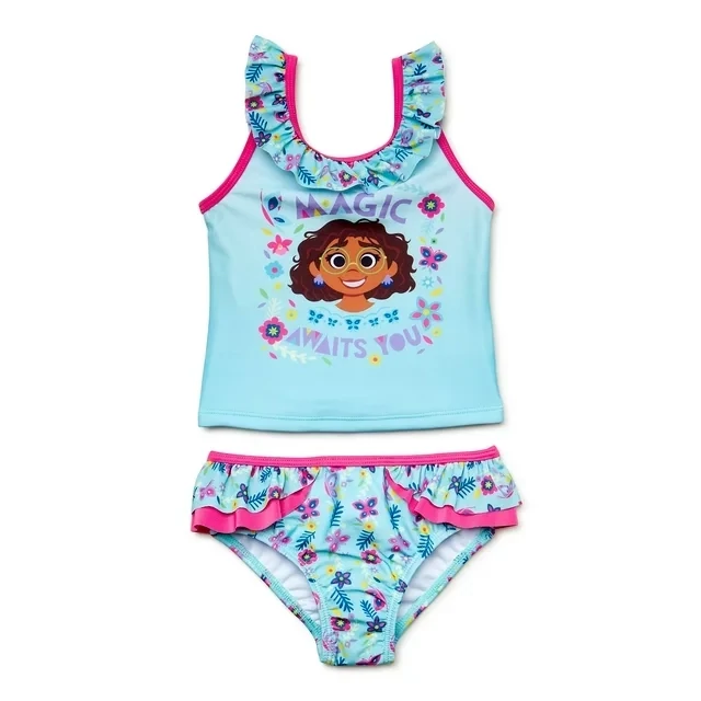 Disney Encanto Toddler Girls Ruffle Tankini Swimsuit with UPF 50, Size: 4T, Color: Aqua