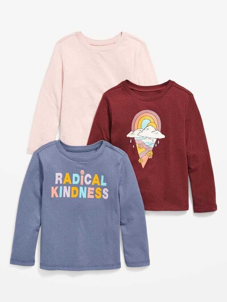 Old Navy Girls 3-Pack Long Sleeve Cotton T-Shirt Set, Size: 4T, Color: Multi