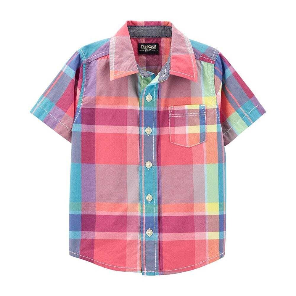 Oshkosh Boys Button-Front Plaid Toddler Shirt, Size: 3T, Color: Multi