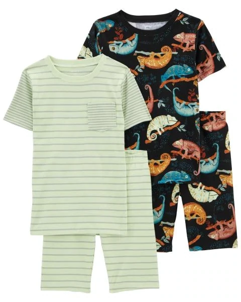 Original Carter&#39;s 2-Pack 4-Piece Pyjama Green Chameleon Tops And Shorts Set, Size: 6Y, Color: Multi