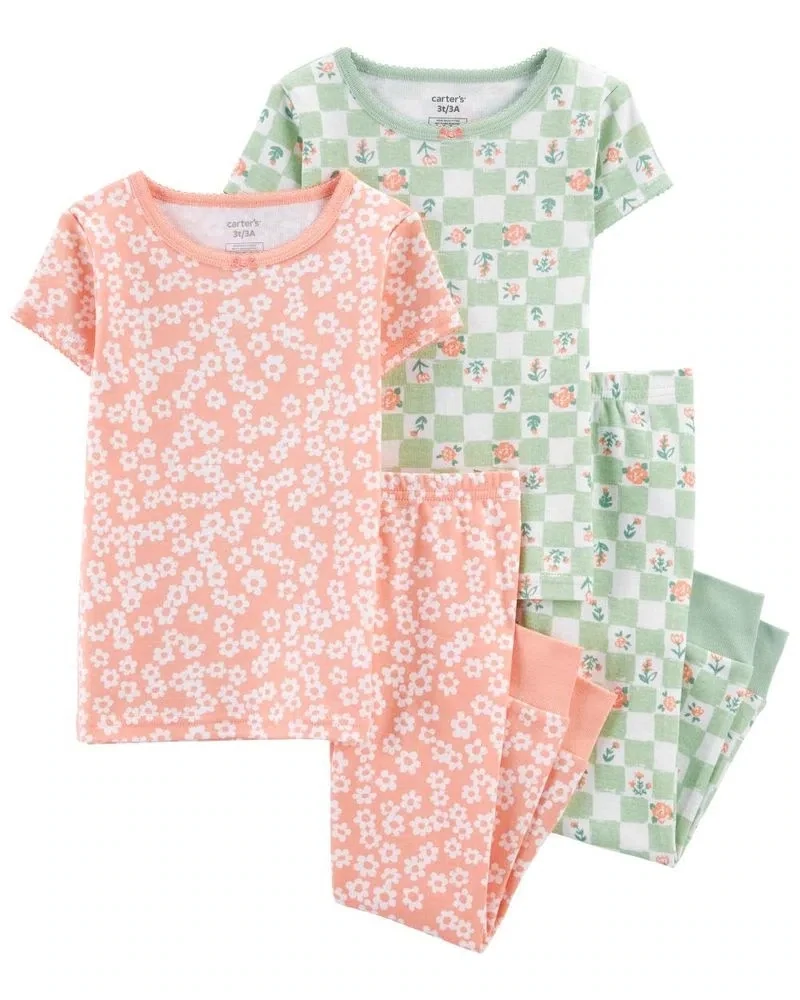 Original Carter&#39;s Girls 4-Piece Cotton Snug Fit Pajama Set, Size: 12M, Color: Multi