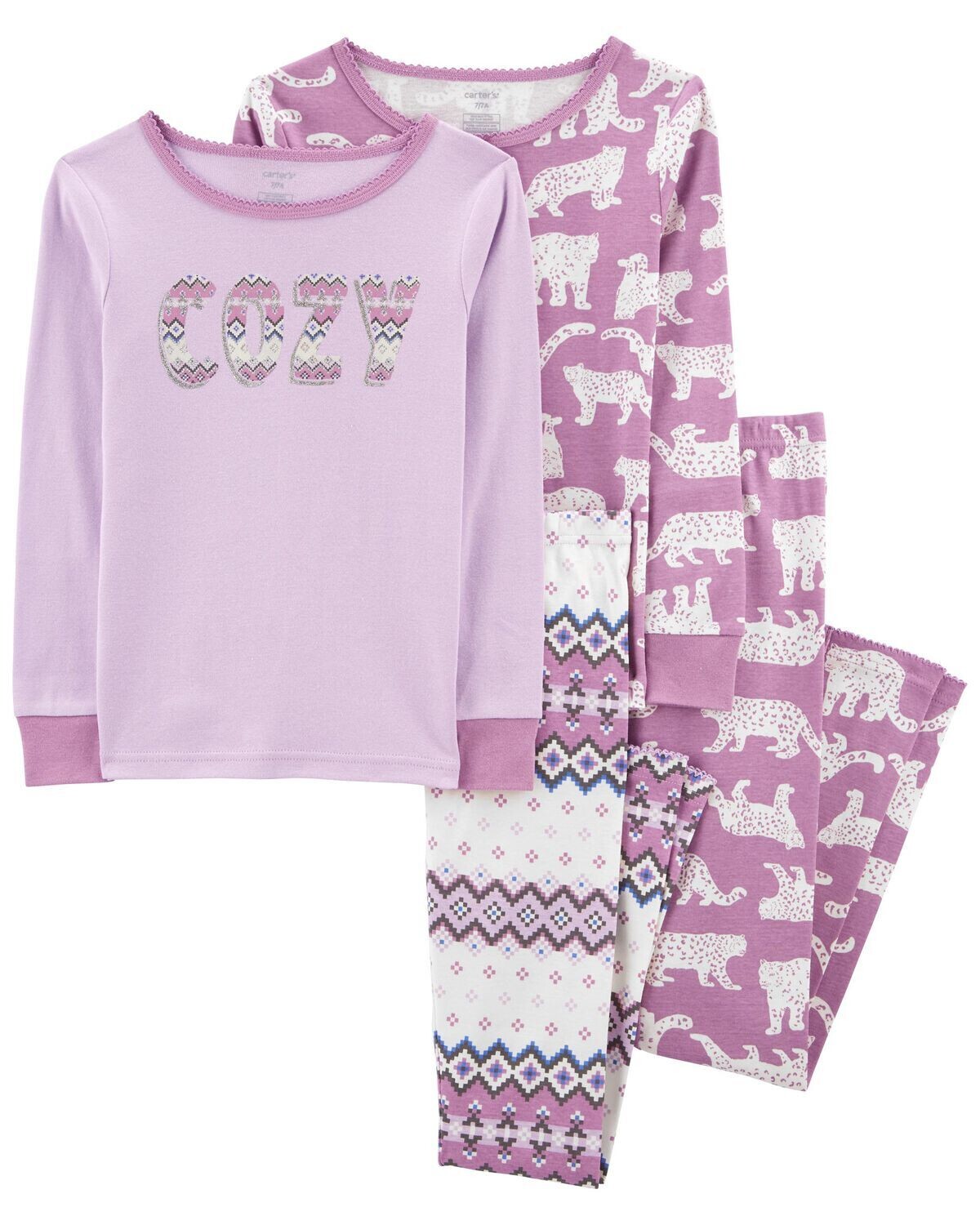 Original Carter&#39;s Kid 4-Piece Cheetah 100% Snug Fit Cotton Pajamas, Size: 5Y, Color: Purple