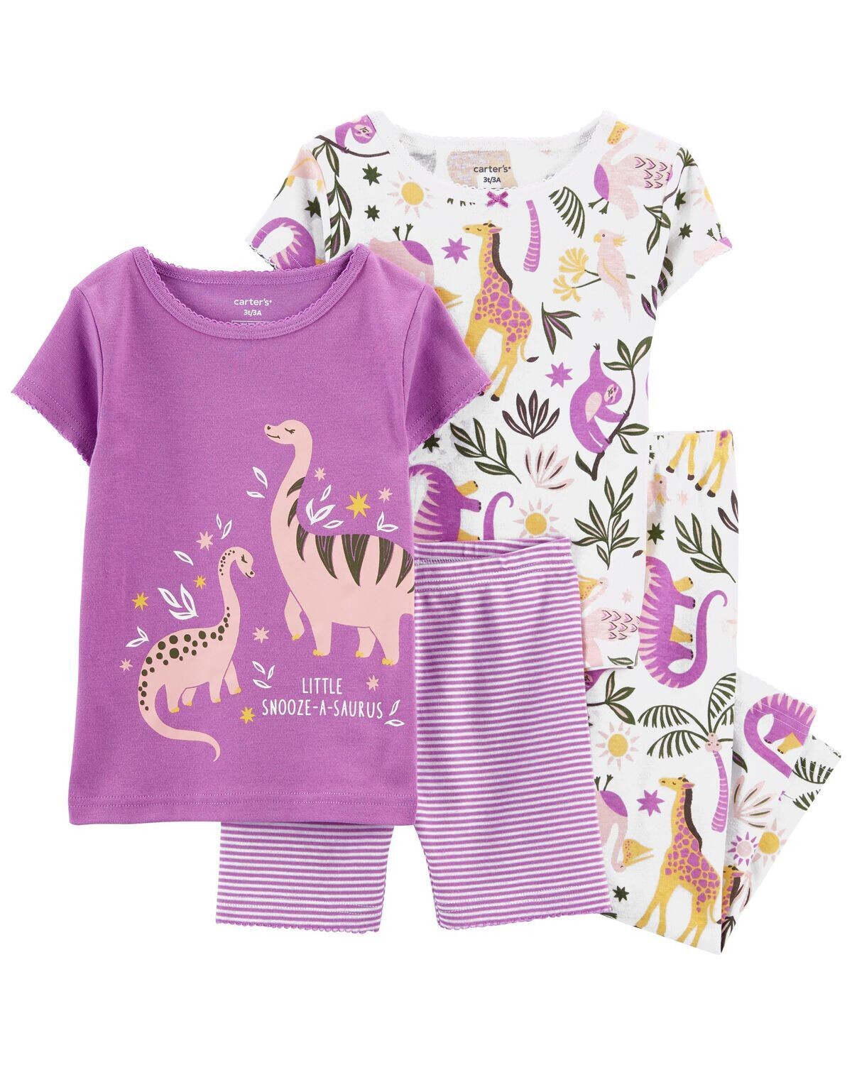 Original Carter&#39;s 4-Piece Dinosaur 100% Snug Fit Cotton Pajamas, Size: 12M, Color: Purple