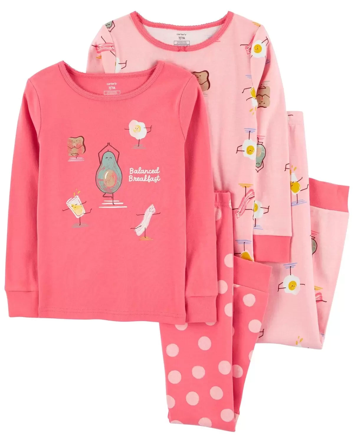 Original Carter&#39;s Kid 4-Piece Breakfast 100% Snug Fit Cotton Pajamas, Size: 8Y, Color: Pink