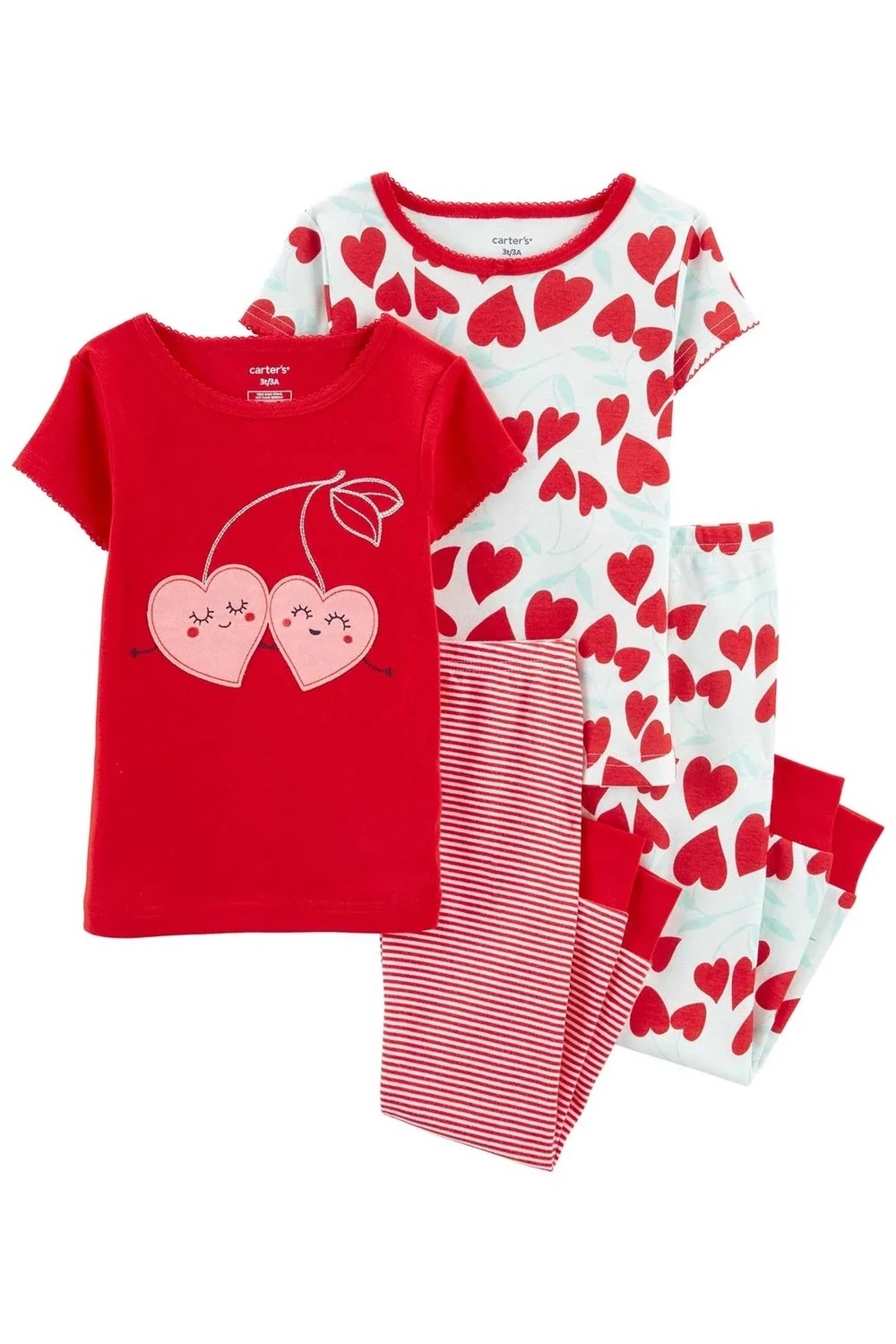 Original Carter&#39;s Girls 4-Piece Cotton Snug Fit Pajama, Size: 3T, Color: Red