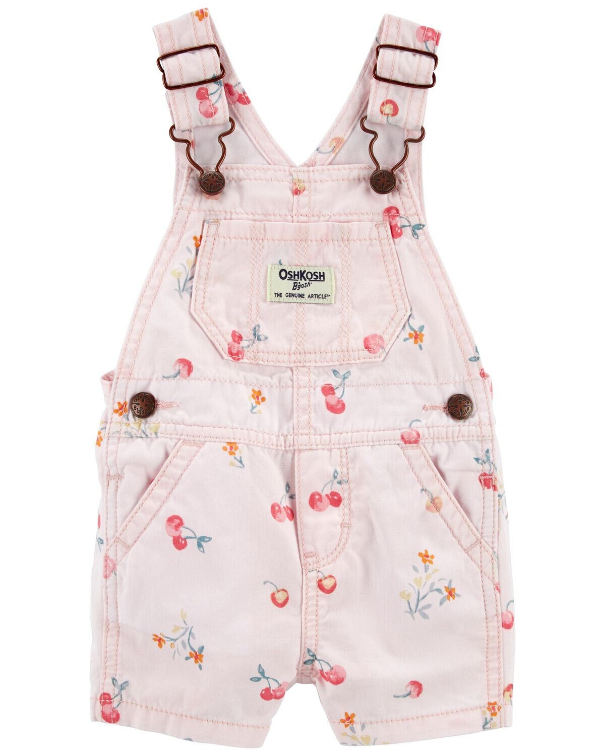 Oshkosh Cherry Print Canvas Shortall, Size: 2T, Color: Pink