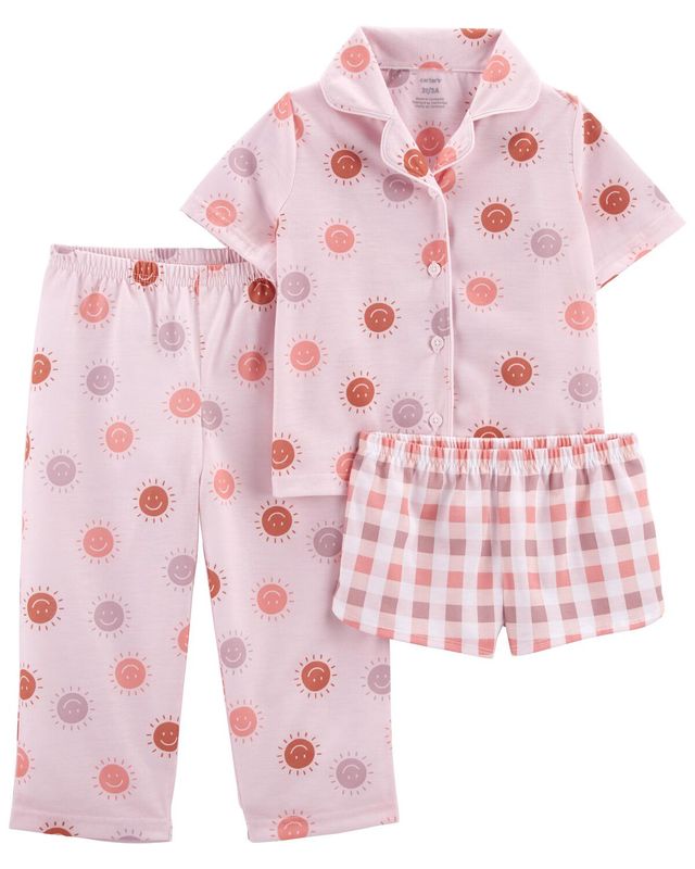 Original Carter&#39;s Toddler 3-Piece Pink Smiley Loose Fit Pajamas