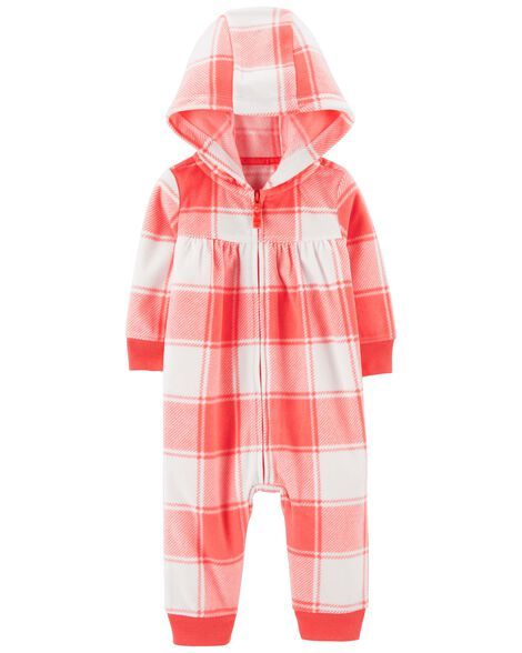 Original Carter&#39;s Baby Plaid Hooded Zip-Up Fleece Jumpsuit