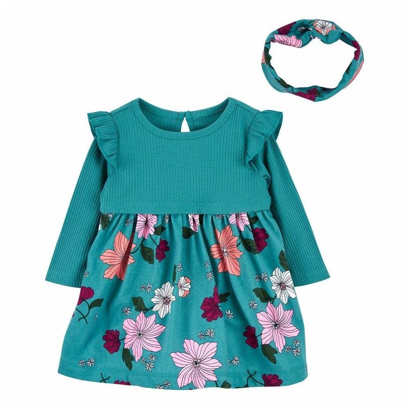 Original Carter&#39;s Floral Girls Cotton 2-Pcs Dress Set