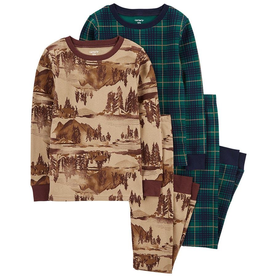 Original Carter&#39;s Boys 4-Piece Woodlands Thermal Cotton Pajamas