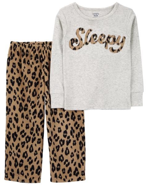 Original Carter's Girls 2-Piece Leopard Cotton &amp; Fleece Pajama