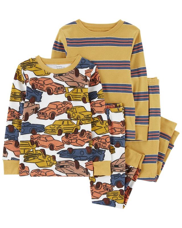 Original Carter&#39;s Boys 4-Piece Stripes &amp; Cars 100% Snug Fit Cotton Pajama