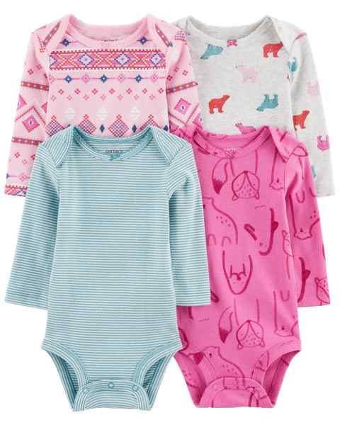 Original Carter&#39;s Girls 4-Piece Long Sleeve Bodysuit Set