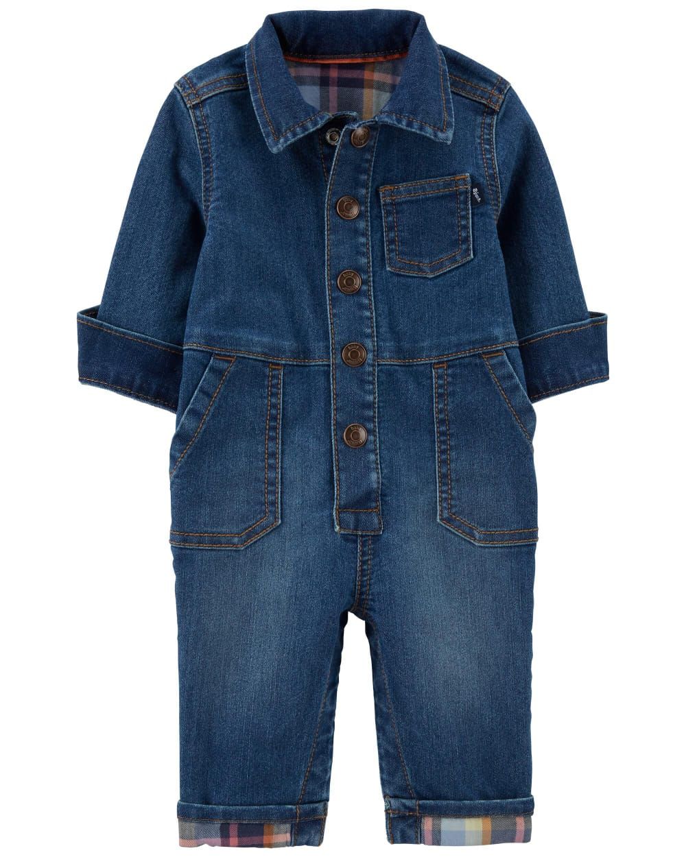 Oshkosh Girls Button-Front Denim Jumpsuit