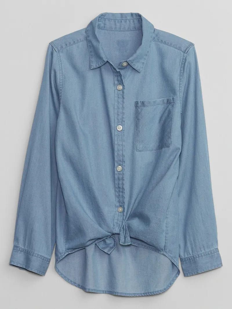 GAP Girls Denim Tie-Front Chambray Shirt