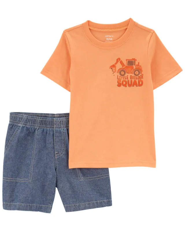 Original Carter&#39;s Baby 2-Piece Construction Tee &amp; Denim Short Set