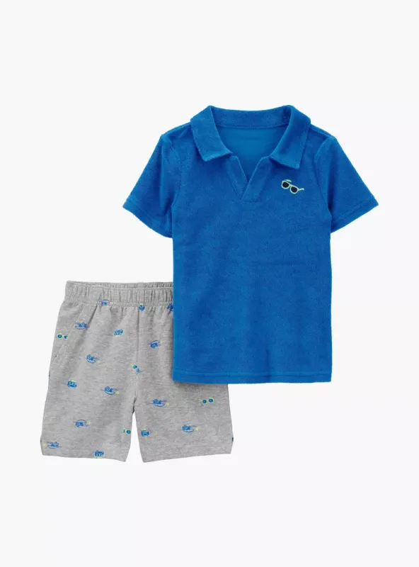 Original Carter&#39;s Boys 2-Pcs Printed Short Sleeves T-Shirt with Shorts