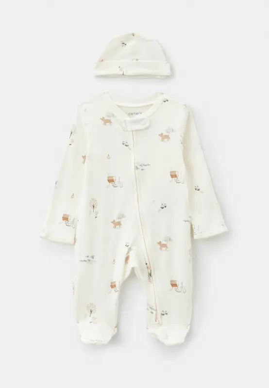 Original Carter&#39;s Unisex Cotton Overall &amp; Hat Set