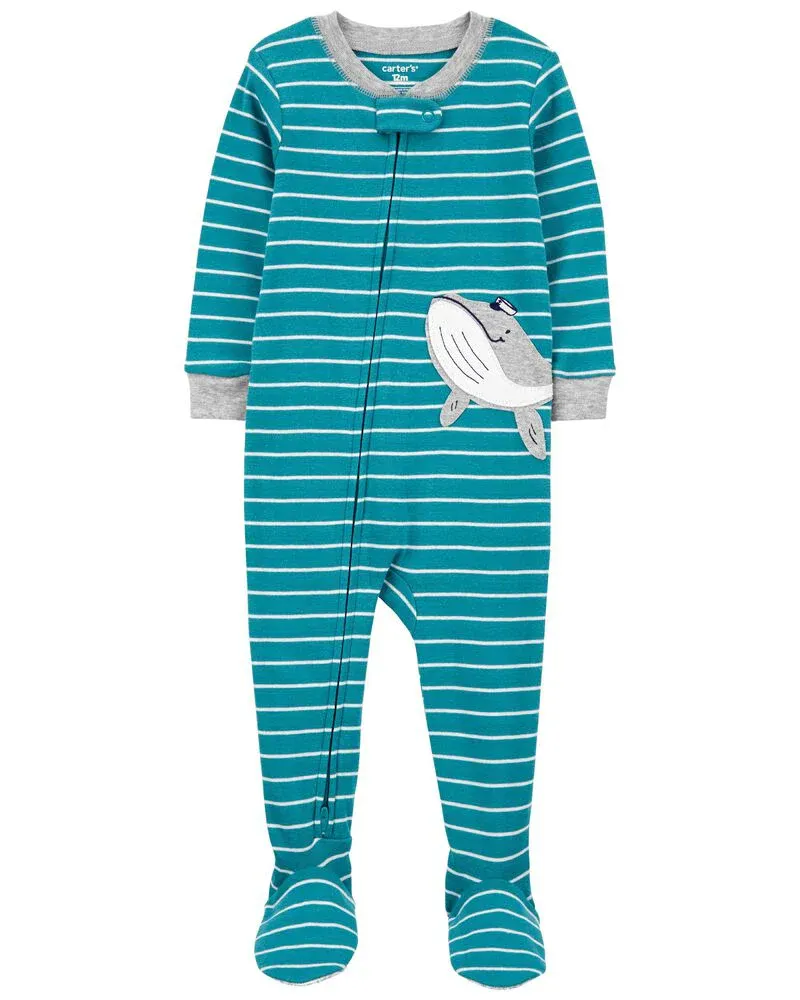 Original Carter&#39;s 1-Piece Striped Whale 100% Snug Fit Cotton Overall