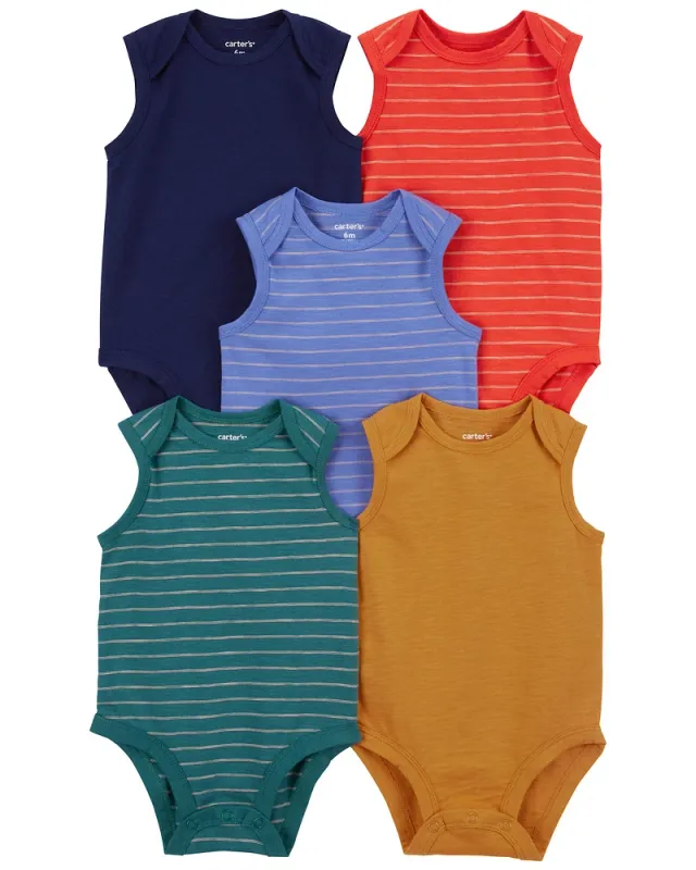 Original Carter&#39;s Boys 5-Pack Stripped Tank Bodysuits
