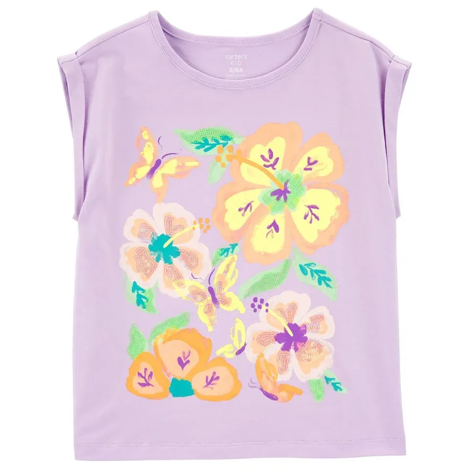 Original Carter&#39;s Girls Floral Knit Tee - Purple