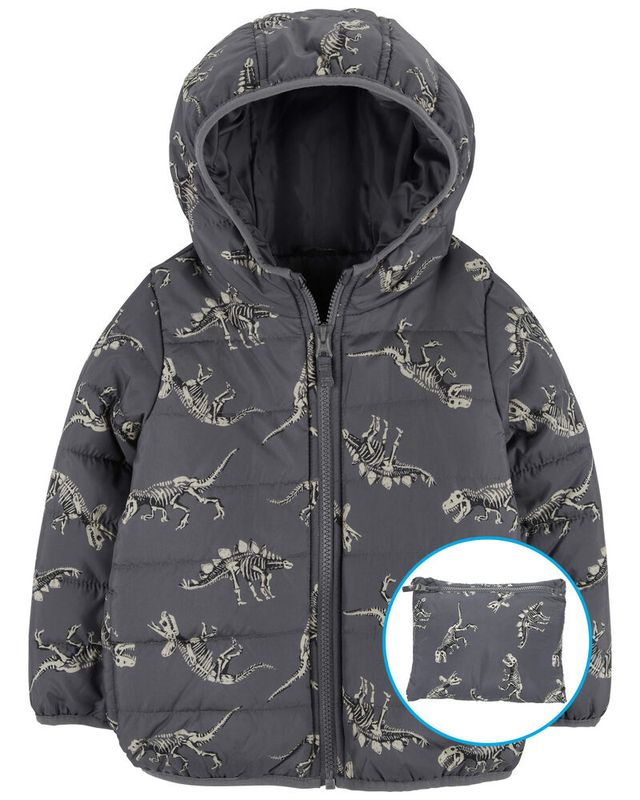 Original Carter&#39;s Toddler Fossil Dino Print Packable Puffer Jacket