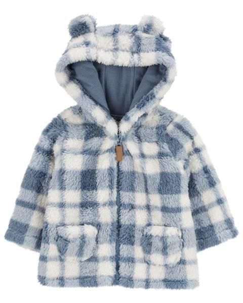 Original Carter's Baby Unisex Plaid Sherpa Cardigan