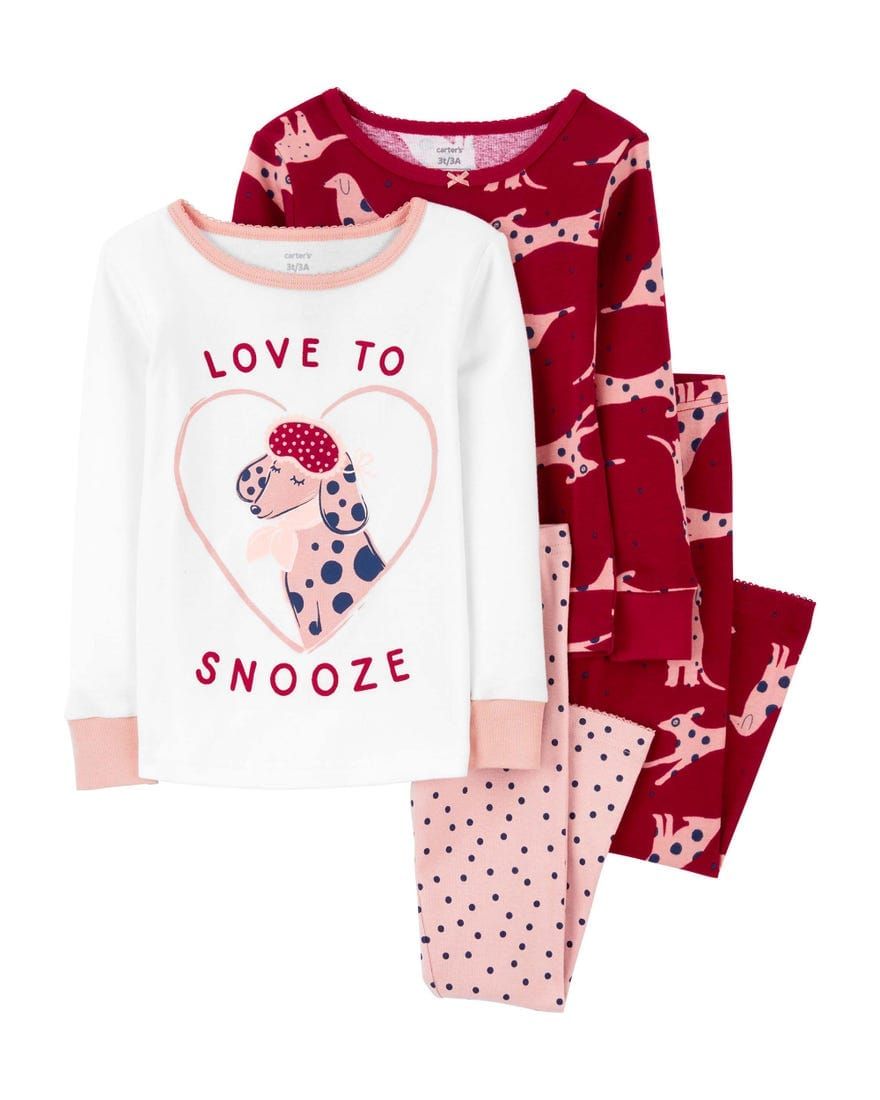 Original Carter's Girls Dog Printed 4-Piece 100% Snug Fit Cotton Pajama