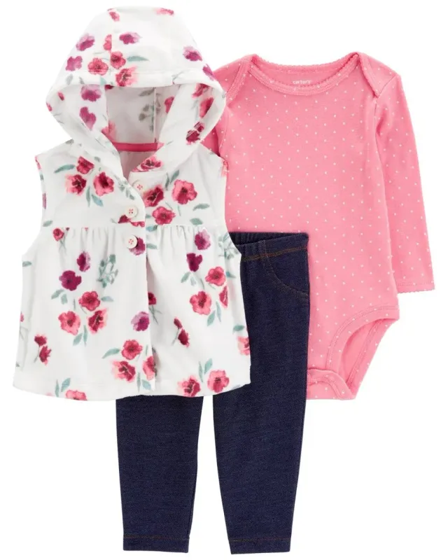 Original Carter's Girls 3-pcs Fleece Vest Set