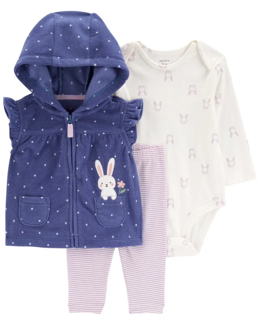 Original Carter's Girls 3-pcs Fleece Vest Set