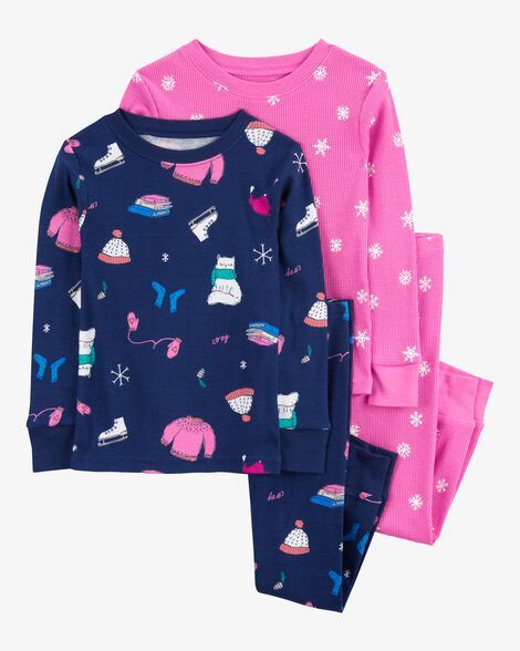 Original Carter's Girls 4-Piece Ice Stake &amp; Snowflake Cotton Blend Pajama