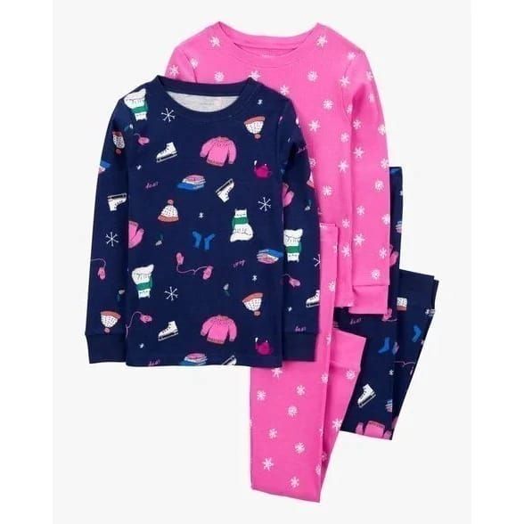 Original Carter's Girls 4-Piece Ice Stake &amp; Snowflake Cotton Blend Pajama