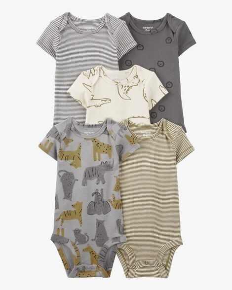 Original Carter's Boys 5-Pack Striped Alligator Short-sleeve Bodysuit Set