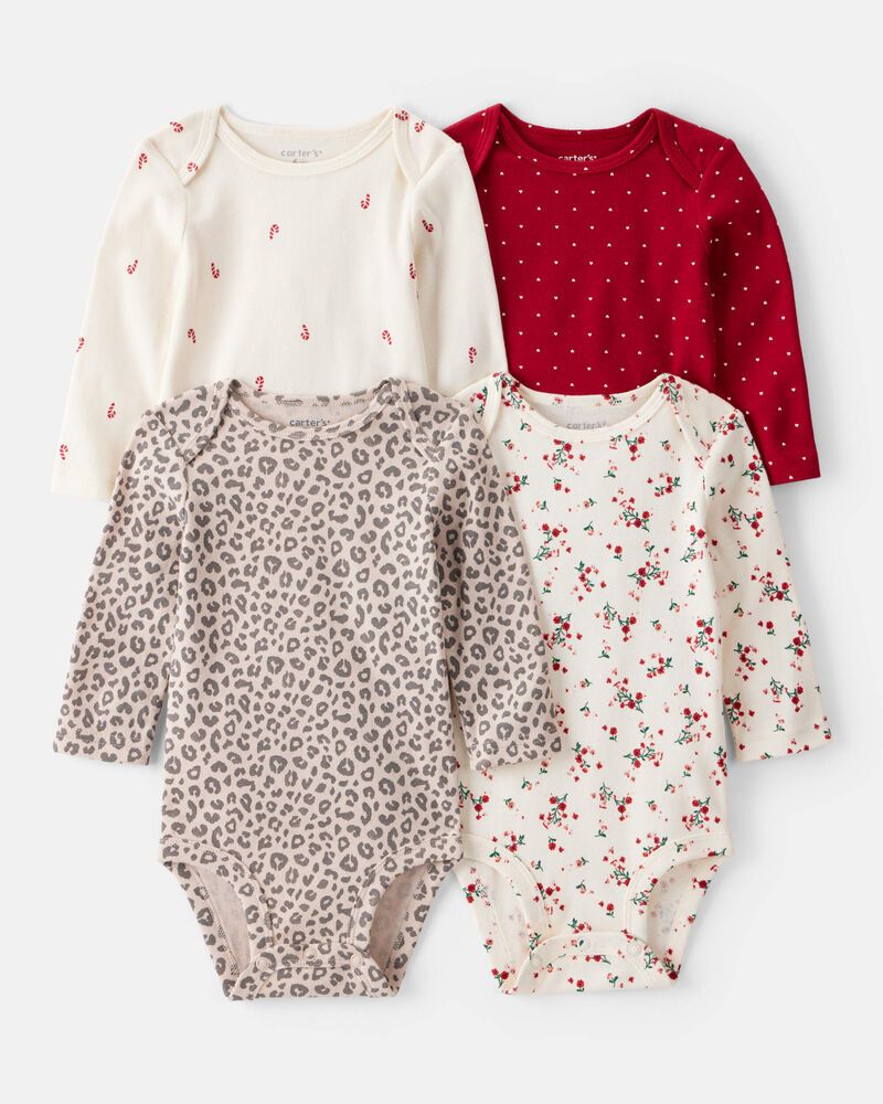 Original Carter's Girls 4-Pack Leopard Cotton Long-Sleeve Bodysuit Set