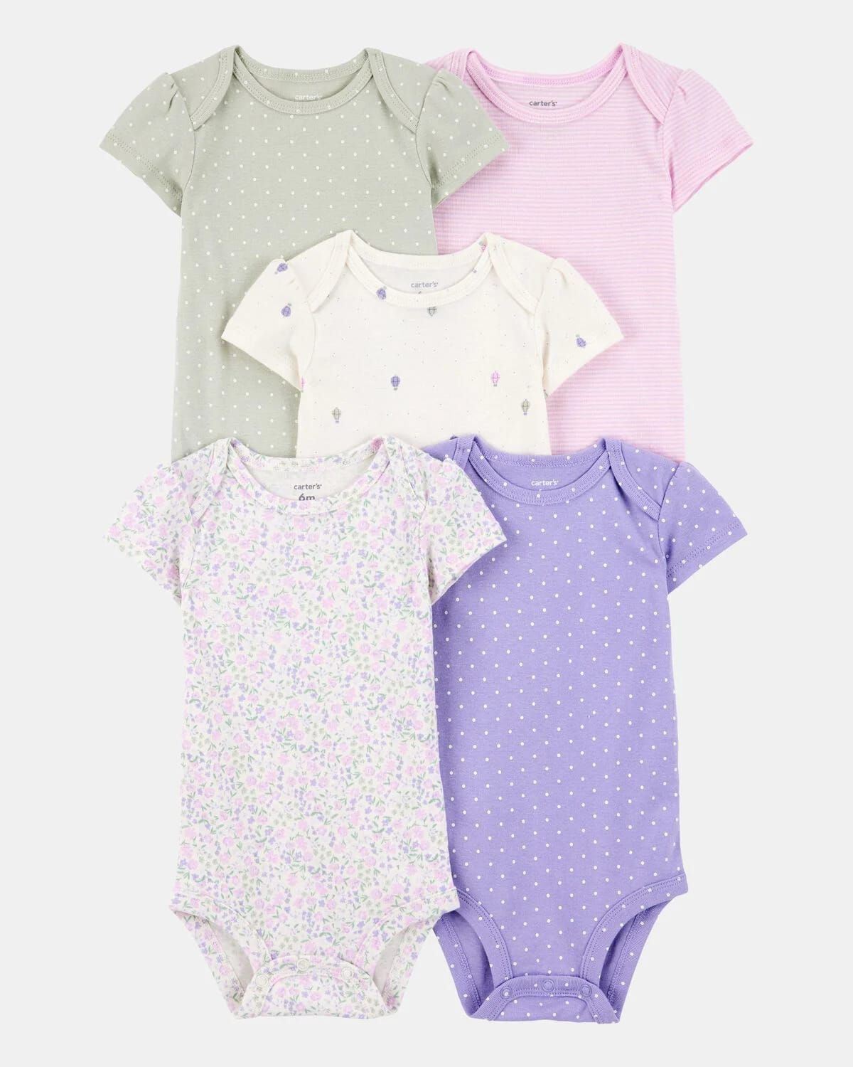 Original Carter's Girls 5-Pack Short-Sleeve Bodysuit Set