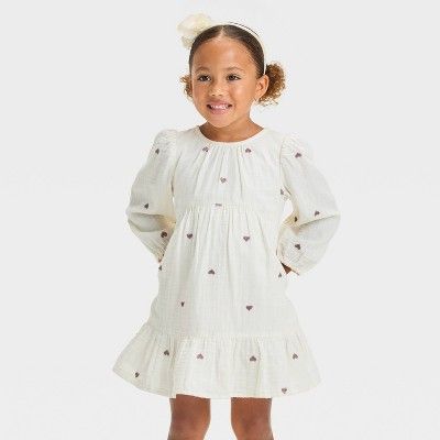 Cat &amp; Jack Toddler Girls Hearts Long Sleeve Linen Dress