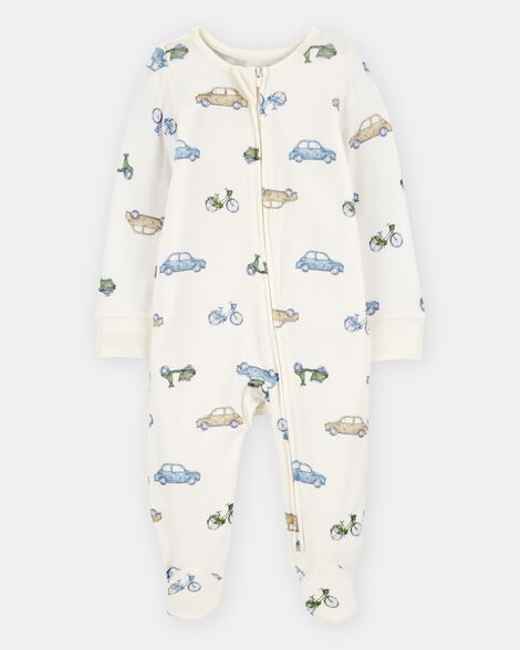 Original Carter's Baby Boy Car Print 2-Way Zip Purely Sot Sleep &amp; Play Overall