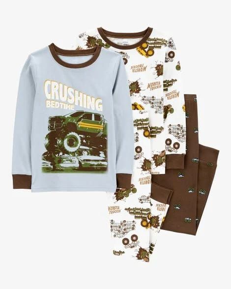 Original Carter's Boys 4-Piece Monster Truck Snug Fit Cotton Pajama