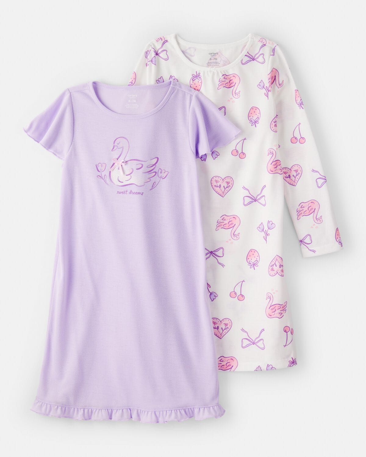 Original Carter's Girls 2-Piece Swan Floral Loose Fit Night Gowns