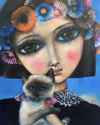 Girl With Siamese Kitten Signed Open Edition Print 