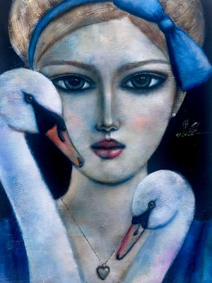 Girl with Swans original painting