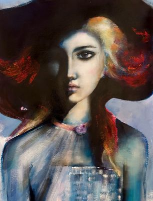 Girl in a Black Hat Original Painting