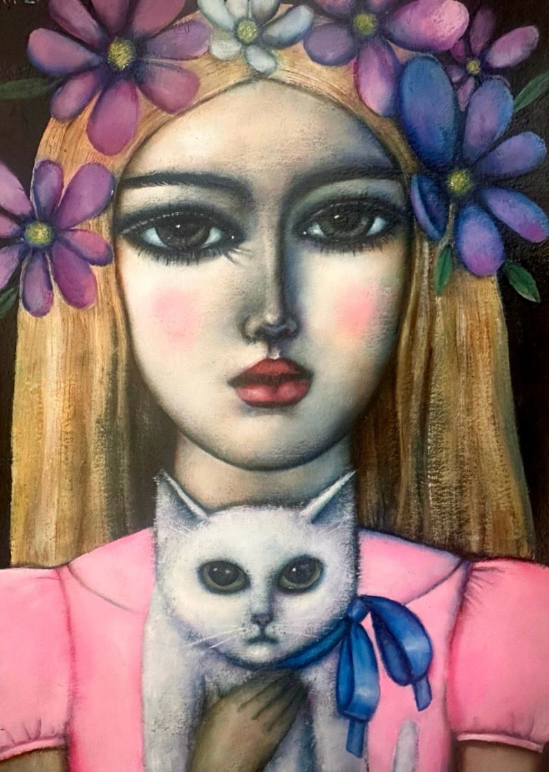 Girl with a Lilac Kitten signed print
