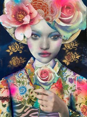 Flowerbomb original mixed media painting