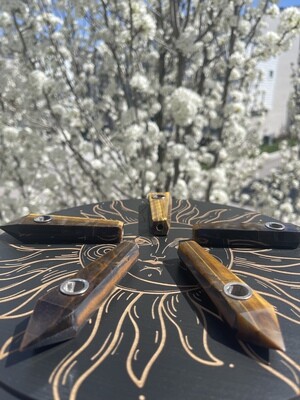 Empowered Clarity: Tiger's Eye Natural Gemstone Pipe for Focus and Protection