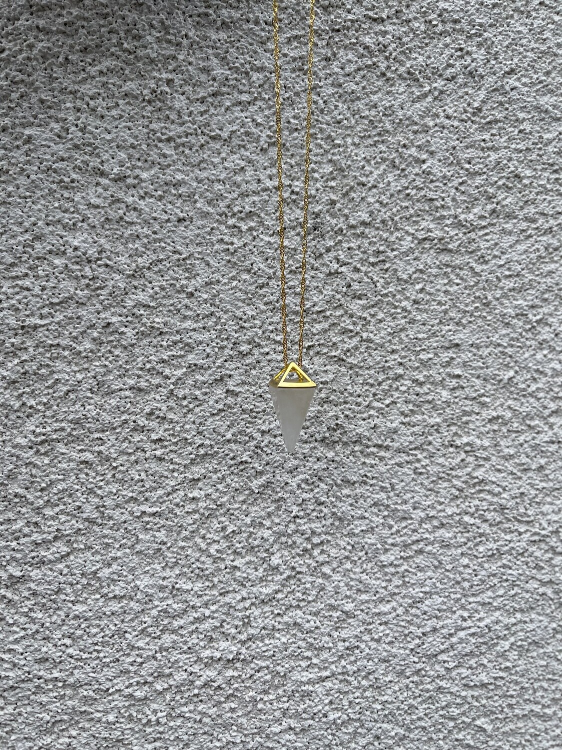 Polished Triangle Clear Quartz Necklace with Gold Accents for Clarity and Energy (16 inches)