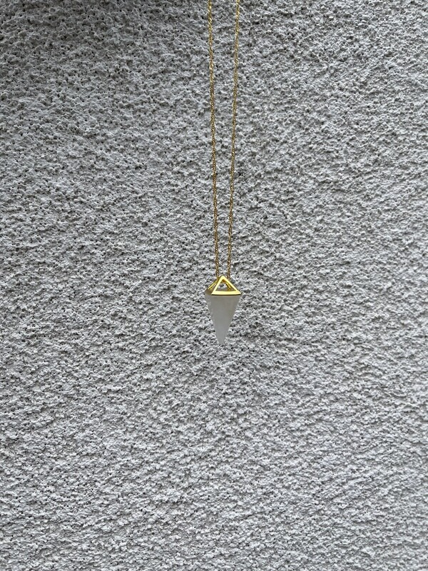 Polished Triangle Clear Quartz Necklace with Gold Accents for Clarity and Energy (16 inches)